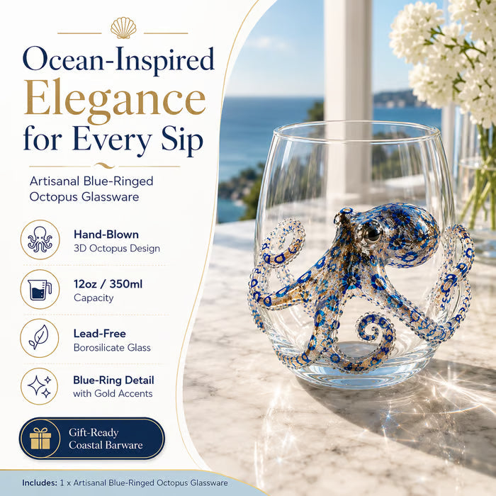 🌊44% OFF – 🔥Artisanal Blue-Ringed Octopus Glass– 3D Ocean-Inspired