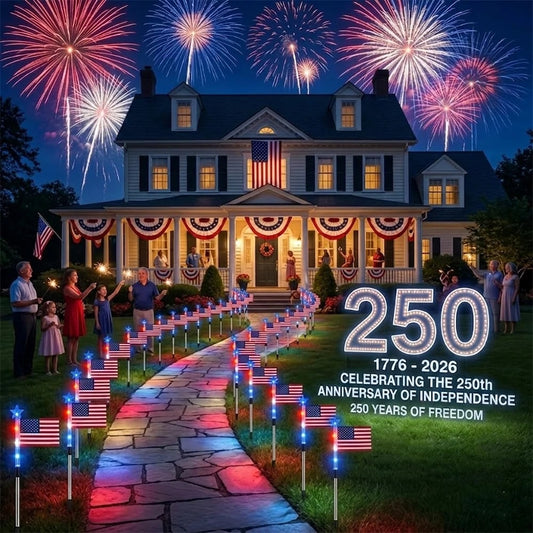 8 Solar American Flag Pathway Lights – Red, White & Blue Yard Glow for 250th Independence Celebration 🇺🇸