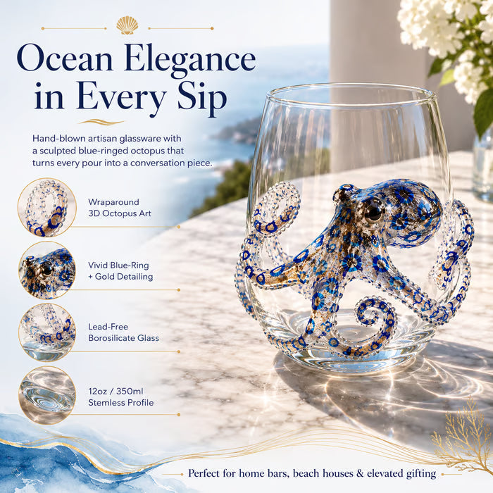 🌊44% OFF – 🔥Artisanal Blue-Ringed Octopus Glass– 3D Ocean-Inspired