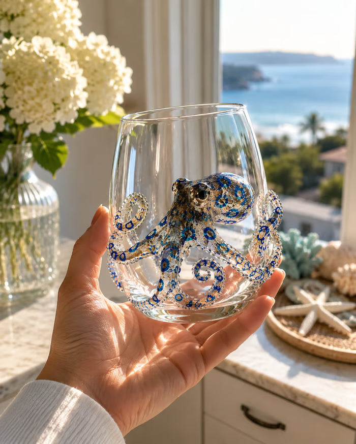 🌊44% OFF – 🔥Artisanal Blue-Ringed Octopus Glass– 3D Ocean-Inspired