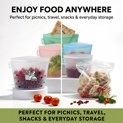 ❤️Reusable Silicone Food Storage Bags – Set of 3 Multicolor (500ml/17oz, 1000ml/34oz, 1500ml/51oz) (Copy)