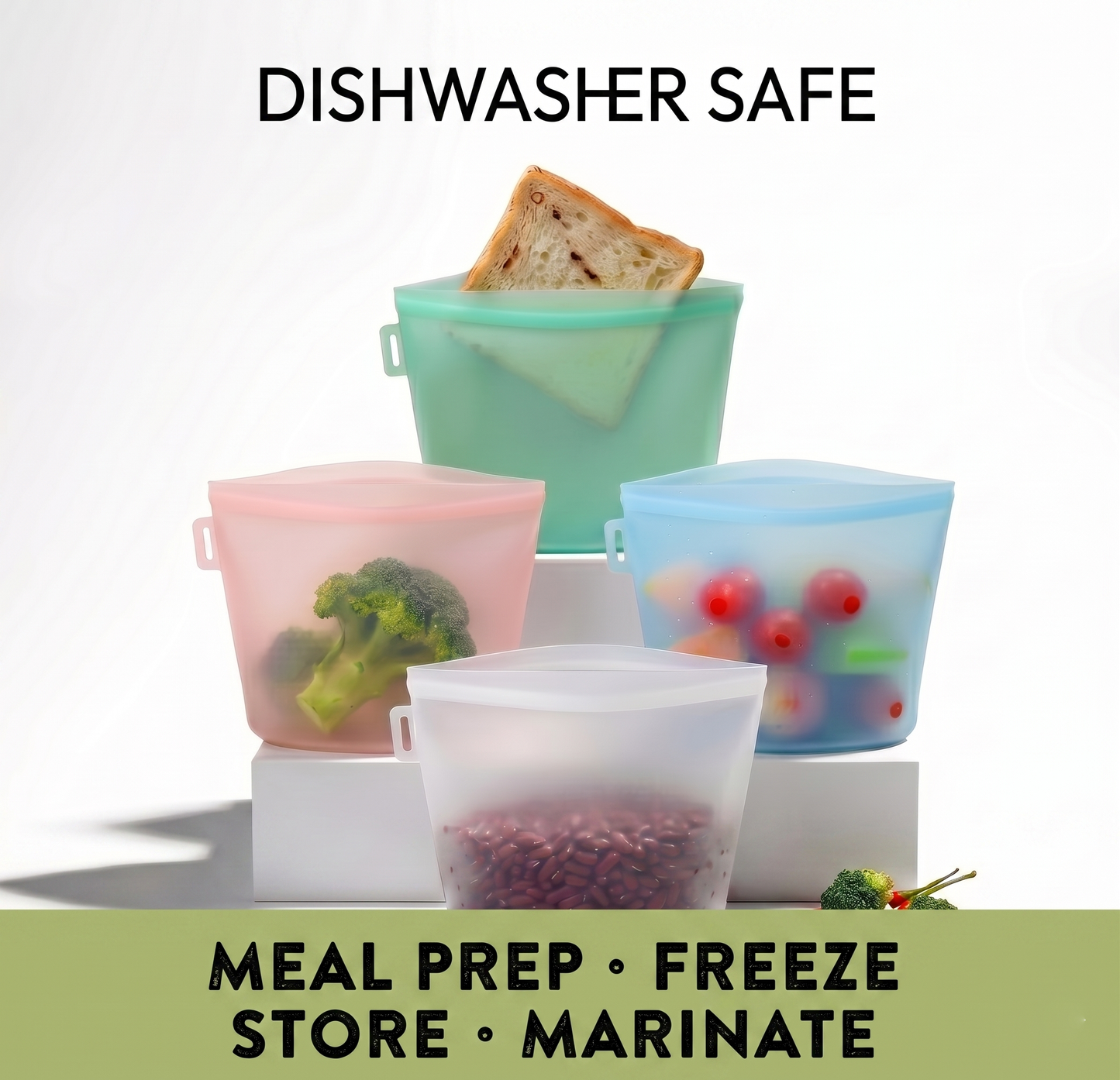 ❤️Reusable Silicone Food Storage Bags – Set of 3 Multicolor (500ml/17oz, 1000ml/34oz, 1500ml/51oz) (Copy)