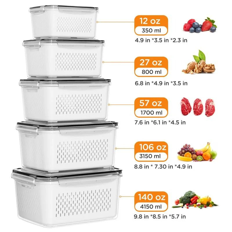 ⭐Stackable Fruit Storage Containers for Fridge with Removable Colander (Copy)
