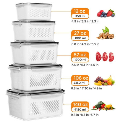 ⭐Stackable Fruit Storage Containers for Fridge with Removable Colander (Copy)