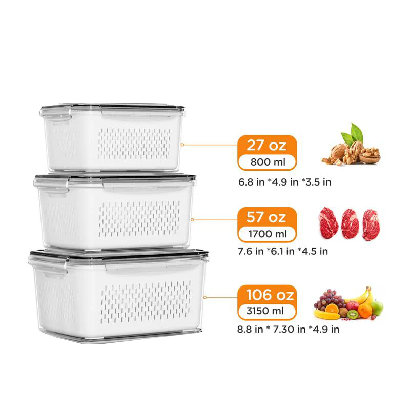 ⭐Stackable Fruit Storage Containers for Fridge with Removable Colander (Copy)
