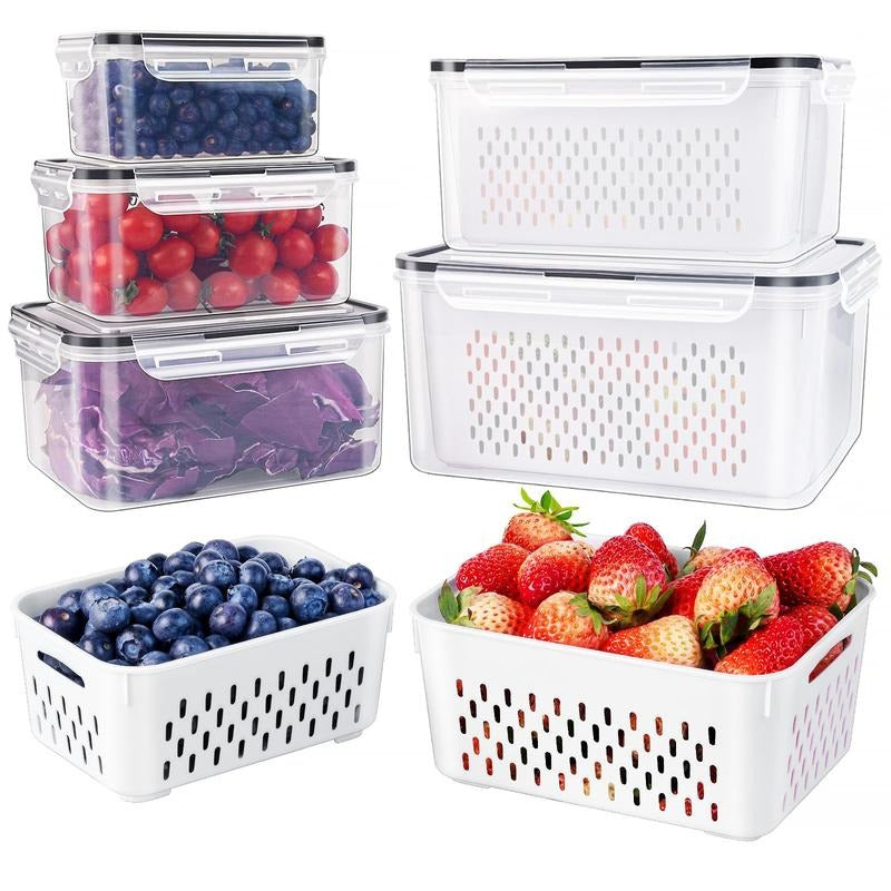 ⭐Stackable Fruit Storage Containers for Fridge with Removable Colander (Copy)