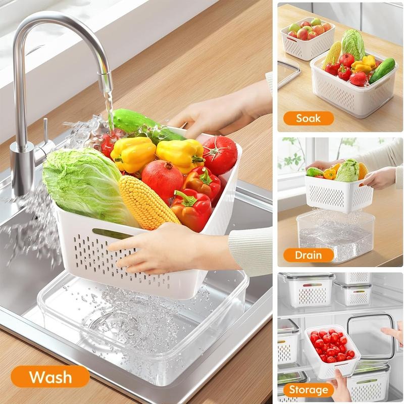 ⭐Stackable Fruit Storage Containers for Fridge with Removable Colander (Copy)