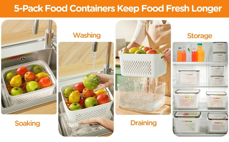 ⭐Stackable Fruit Storage Containers for Fridge with Removable Colander (Copy)