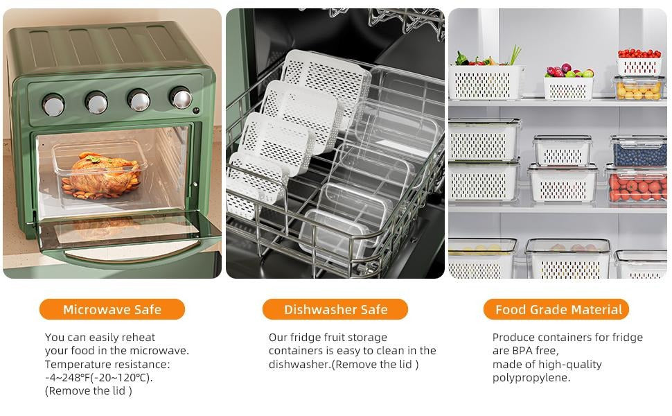 ⭐Stackable Fruit Storage Containers for Fridge with Removable Colander (Copy)